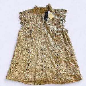 Cable & Gauge Lace Mock Neck Blouse